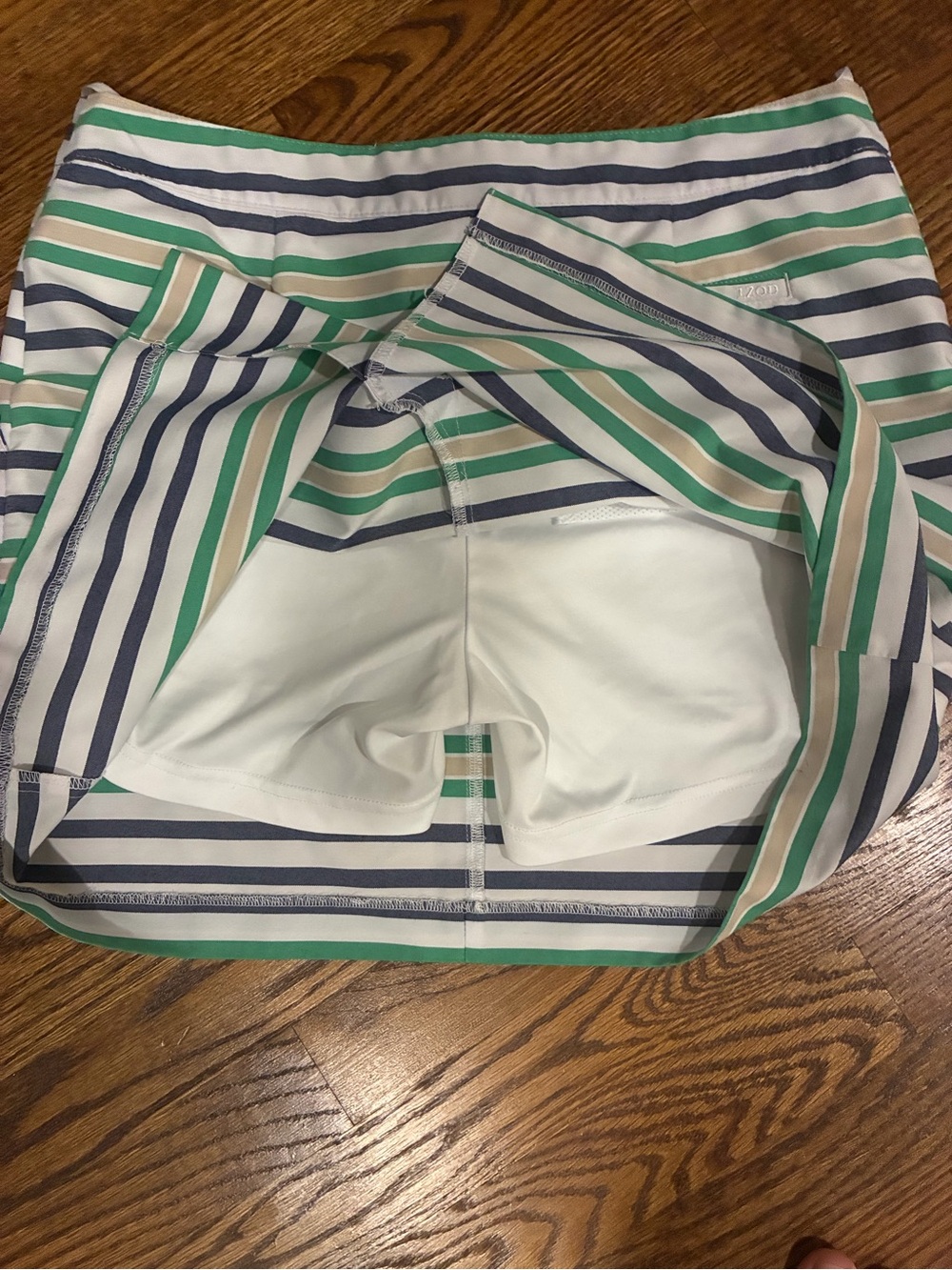 Izod Striped Mini Skirt in Navy, Green and White - Picture 4 of 6